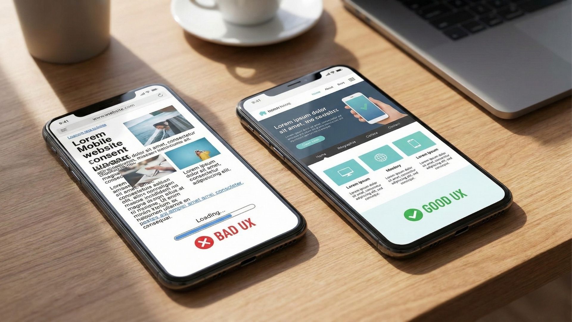 Mobil uyumlu ve uyumsuz WordPress sitelerinin karşılaştırması